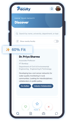 Collab Score fit percentage on a professor's profile card