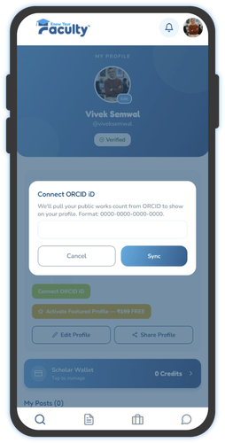 Profile screen with Connect ORCID iD sync